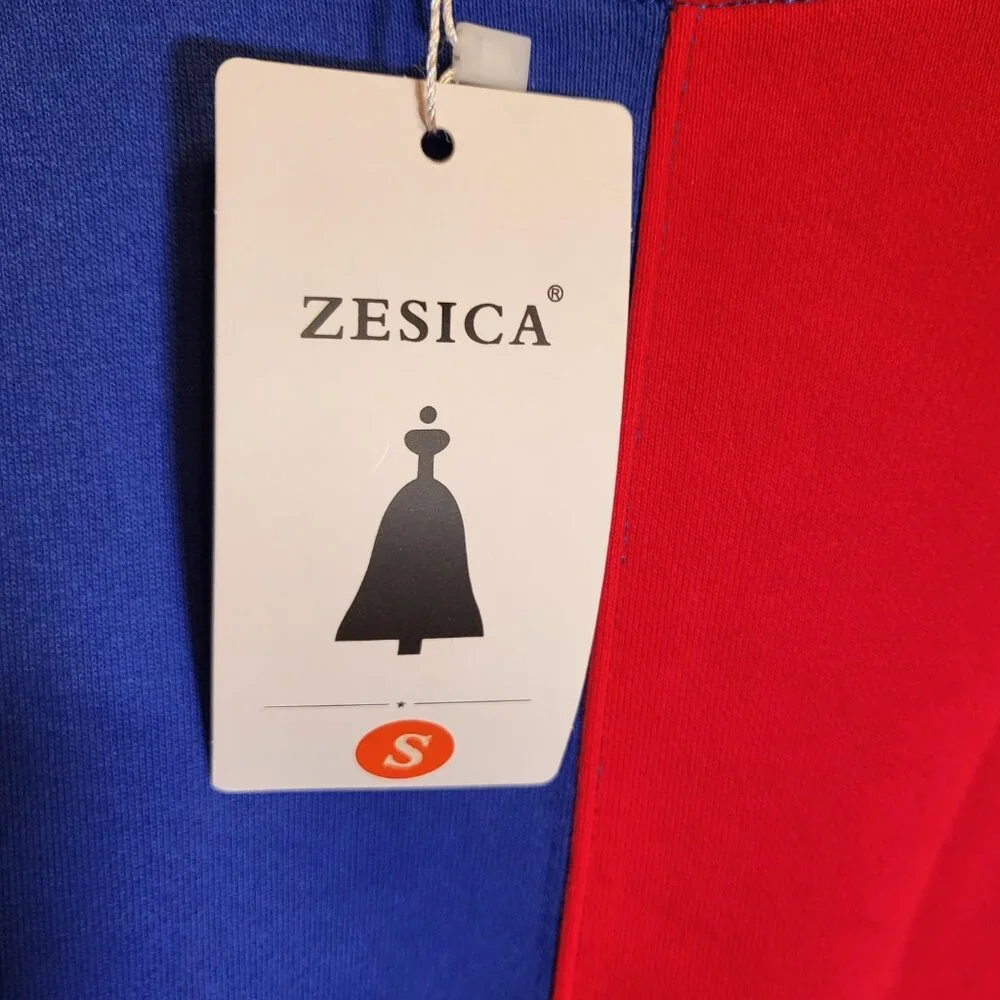 Zesica Long Sleeve Oversized Colorblock Sweatshirt Small Red/Blue NEW - Picture 5 of 8